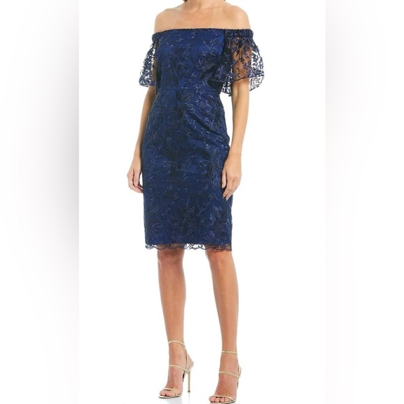 Trina Turk Dresses & Skirts - New Trina Turk Women Off The Shoulder Sheath Night Out Dress Blue Nightshade 10